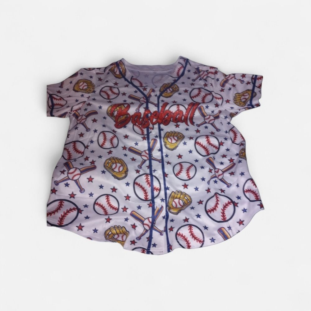 Baseball Themed Button Front Shirt Size Large NWOT P2P 23.5 In - Picture 9 of 13